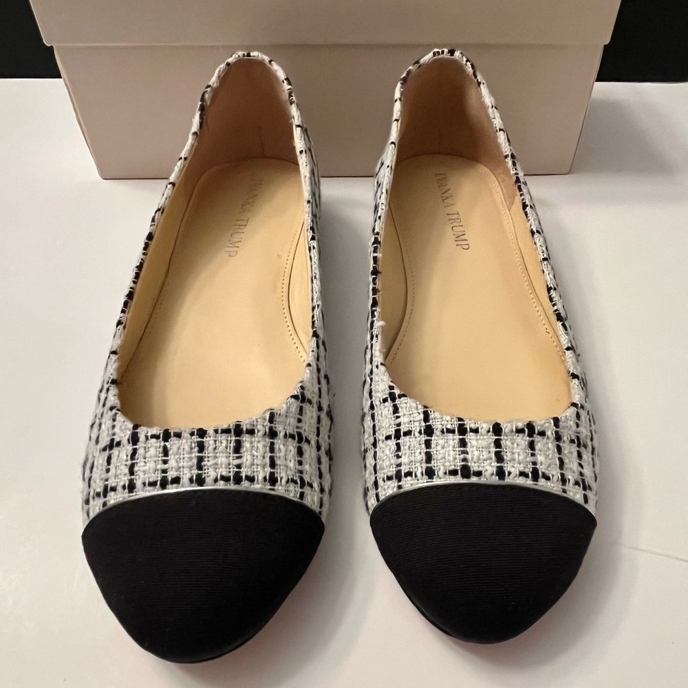 Ivanka Trump Black and White Women's Flats Checked Ivory Black Fabric Size 7